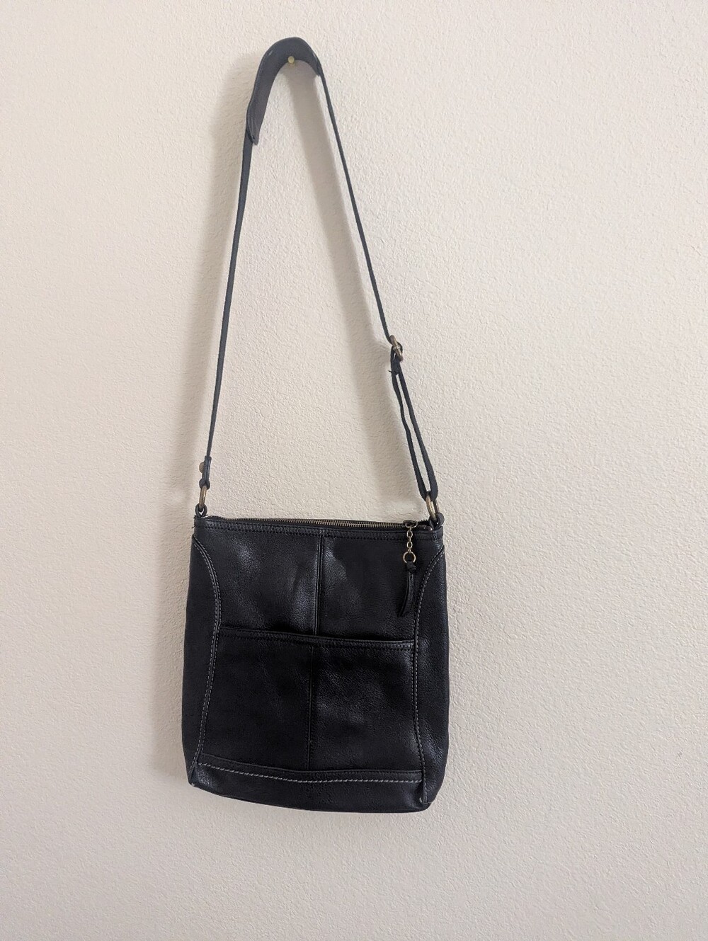The Sak Black Leather Crossbody Bag with Front Pocket